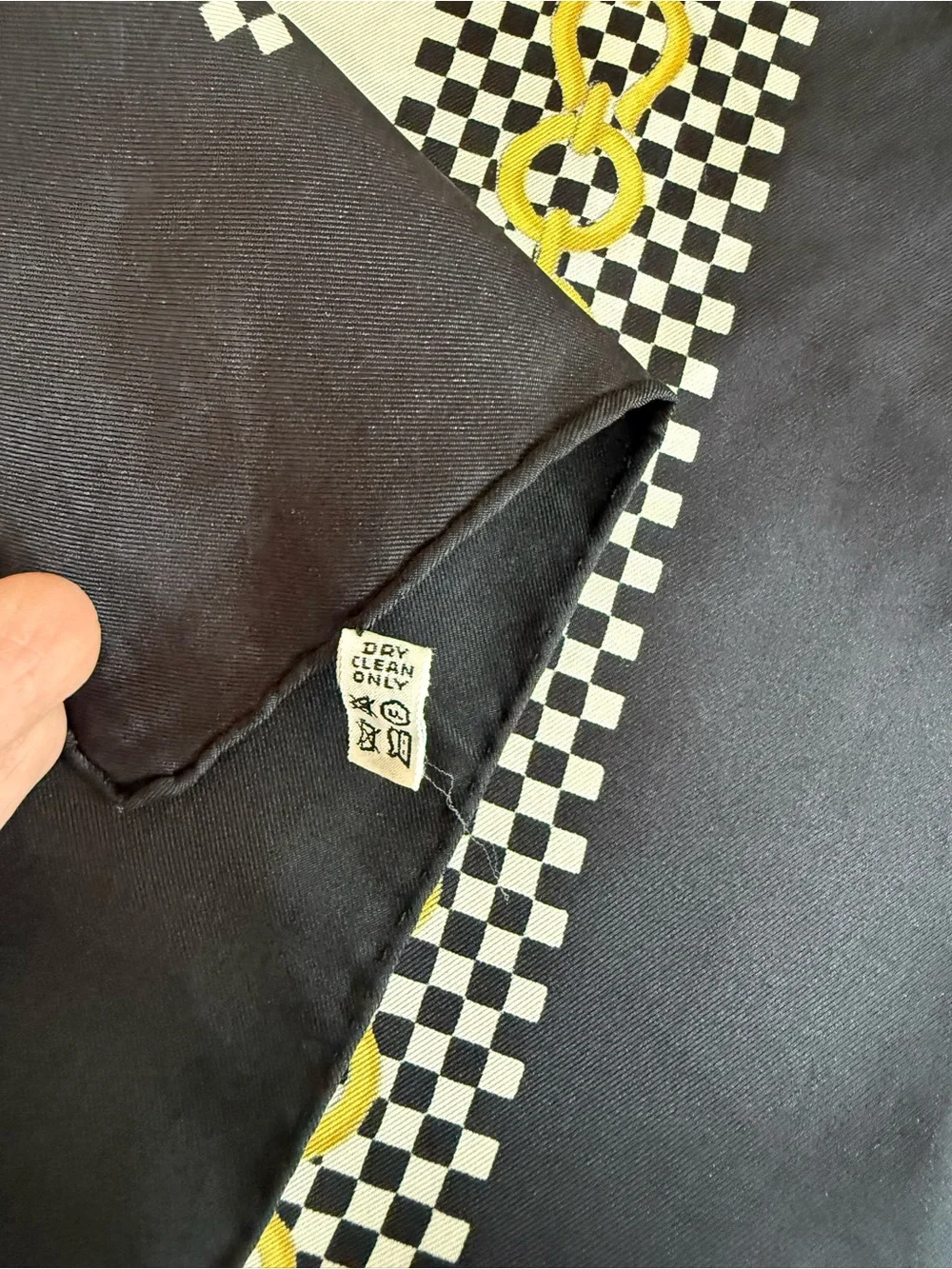 Celine Silk Scarf Navy White Yellow Hand Rolled Made in France